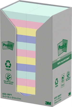 3M Post-it Reciklirani mix barv 38 x 51 mm, 100 listov - 24 paketov