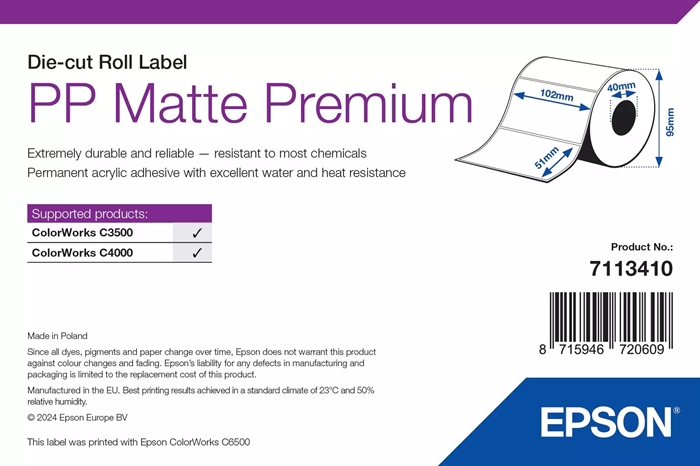 Epson PP Mat Nalepka Premium, Izsekane nalepke, 102 x 51mm ( 535 nalepk )