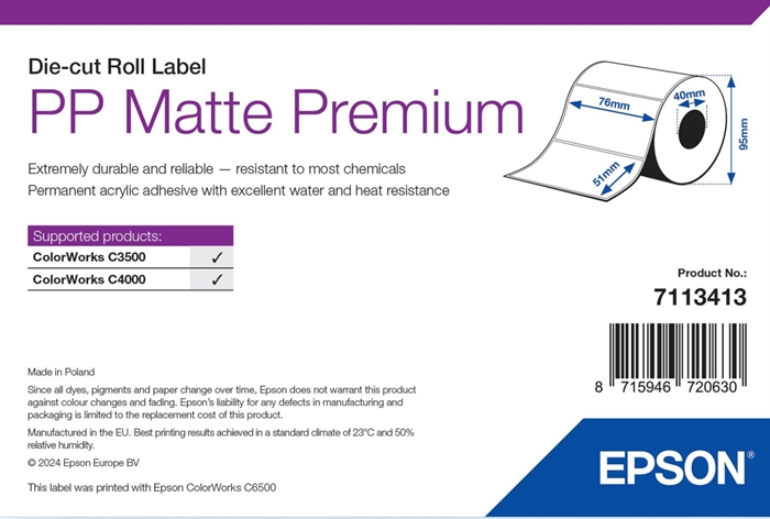 Epson PP Matte Label Premium, Izsekanje nalepk, 76 x 51 mm (535 nalepk)