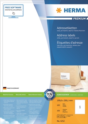 HERMA etiket Premium A4 100 199,6 x 289,1 mm, 100 kos.