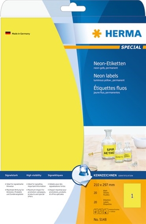 HERMA etikete Special 210 x 297 neon rumene mm, 20 kos.